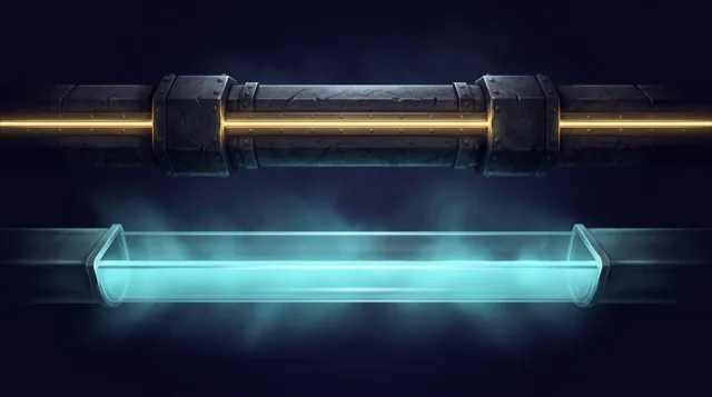 Two channels side by side, one sealed and one open, with light travelling only in the sealed one.