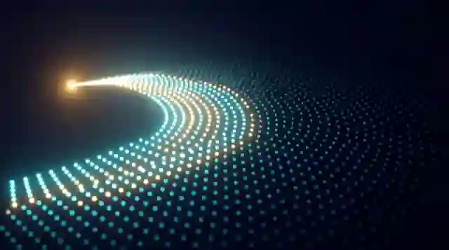 One bright gold point sending a single wave out across a dark field of identical nodes, brightening each one the wave reaches.