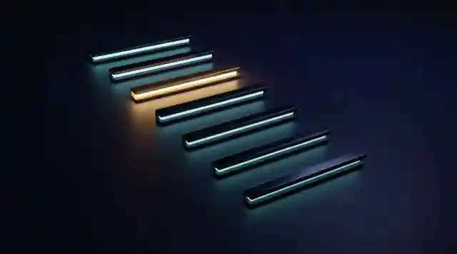 An ordered stack of lit bars descending like a staircase, with one of them burning gold: a sequence with a current item in it.