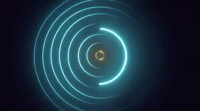 Rings of light expanding outward from a small gold core, each one twice as far out as the last, and one of them returning inward.